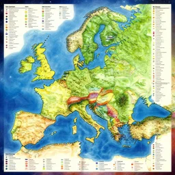infographic map of a heavenly realm split into regions with population information and statistics in the style of a three dimensional map highly detailed digital saturated colors full color inked drawn by bob ross and lisa frank