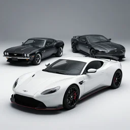 a sports car based on nissan, aston martin and chevy sports car body styles, nissan sports cars, chevy sports cars, aston martin, white and black paint, muscle cars, trending on artstation, unreal engine, photoreal, studio lighting, by jotaautomotive, nancorocks and khyzylsaleem