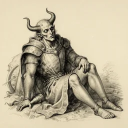 medieval sketch of a demon representing exhaustion