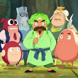 the cabbage merchant from Avatar: The Last Airbender meeting Team Rocket in the style of JM Animation