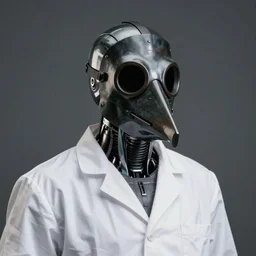 high quality picture of a cybernetic plague doctor with his characteristic beaked mask, studio lighting, 4K, high detail