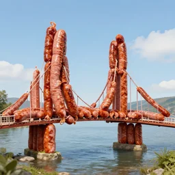 award winning photo of a bridge made of sausages