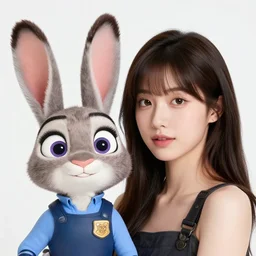 detailed photo of a young woman who is a mix between Judy Hopps (human version) and Jessica Rabbit