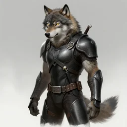a portrait of a wolf with carbon fiber armor and a knife sheathed on his hip, digital painting, furry fandom, furaffinity, detailed, professional, half - life 2, concept art