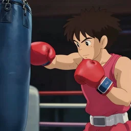 animation key shot, boxer practicing and training hard for his next match, boxing ring, punching bag, close up shot, studio Ghibli, Pixar and Disney animation, sharp, Rendered Unreal Engine 5, film key art, Greg Rutkowski, Bloom, dramatic lighting