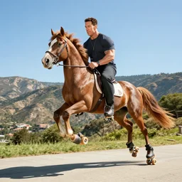 John Cena as a centaur roller skating down a mountain