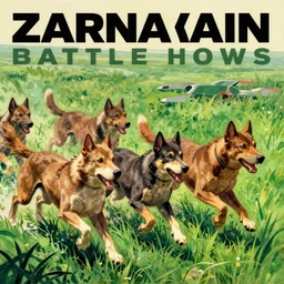 the zarnaxian battlehounds charge into the fray, bounding through the lush green sea of grass, scifi pulp, matte painting, concept art, book cover, frank frazetta, syd mead, boris vallejo, movie poster, 7 0 s scifi