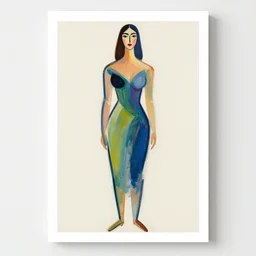 gouache painting, abstract illustration art print, full body figure of woman, by gary hume, etel adnan, blank canvas background, trending on society 6