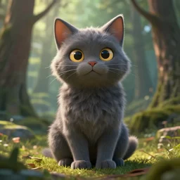 a medieval anthropomorphic cat with gray fur and turned ears in a forest, backlighting, cgi, rendered in unreal engine, trending on artstation, cartoon, trending on furaffinity
