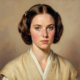 portrait of a Princess Leia by Mandy Jurgens and mucha and Richard Schmid and chuck close ,
