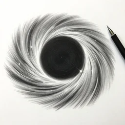 a micron pen drawing of a supermassive black hole, realistic, intricate