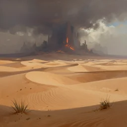 digital painting of a desert landscape by fyodor vasilyev, artstation, fantasy art, speedpainting, apocalypse landscape, atmospheric