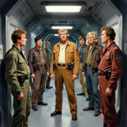 spaceship corridor. ralph mcquarrie scenes with figures. art by, keith parkinson, walter simonson, gerald brom, keith parkinson. r / retrobattlestations