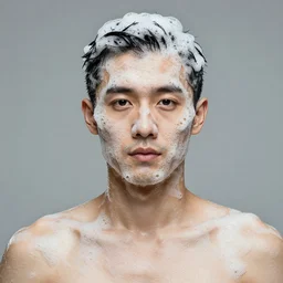 a man covered in bubbles from head to toe covering his skin