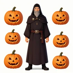 jack o lantern cleric, D&D,character concetp art, character sheet