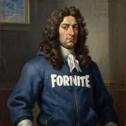 Louis XIV wearing a Fortnite hoody, oil on canvas in the style of Botticelli