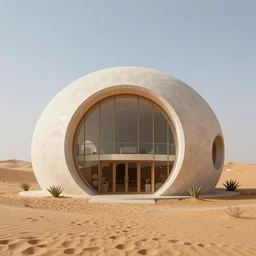 futuristic desert oasis facade inspired by tadao ando