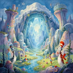 beguiling epic stunning beautiful insanely detailed landscape matte painting of the portal to arctic dream worlds designed by dr seuss and michal karcz, by cyril rolando and asher durand and natalie shau, intricate