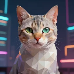 high quality photo of cat, digital art, polygonal art, cyberpunk, synthwave