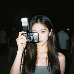 a weird place full of people but now empty with eerie atmosphere, disposable colored camera, camera flash