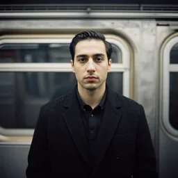 medium shot portrait in new york subway photographed with analog medium format pentax 6 7, 1 9 6 0 s film street photography, vintage expired colour film photograph, featured on unsplash