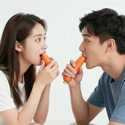woman eating man with carrot hands