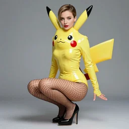 girl wearing a latex costume of pikachu and fishnet stockings, by Annie Liebovitz, elegant photography