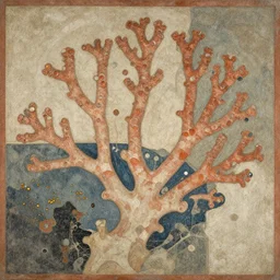 glimmering definition, avant garde coral, organic abstract illustration aged fresco, 1811, decadent french art nouveau collage