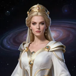 portrait of the powerful empress of the solar system in the style of anna dittmann and in the style of a. j. casson. glowing, ornate and intricate linework, stunning, dynamic lighting, ultrafine and hyperdetailed.