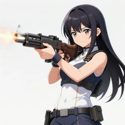 anime commando girl firing a machine gun