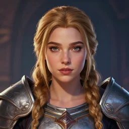 front facing symmetrical centered painted portrait, just one head, Imogen Poots as a D&D Paladin, RPG character avatar, Blizzard concept art, pixar, dreamworks, global illumination lighting, trending on artstation, by lois van baarle, ilya kuvshinov, rossdraws