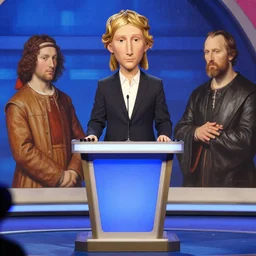an episode of family feud, faceoff podium activated, painted by jan van eyck,