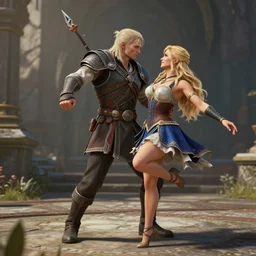 geralt of rivia dancing with trish merigold, unreal engine 5, highly detailed, highly accurate, photorealism, 8 k uhd