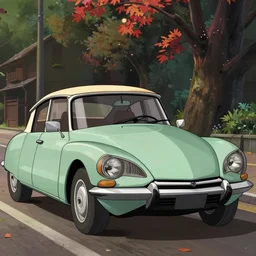 a wholesome animation key shot of a focused 1974 citroen ds in the street, medium   shot, studio Ghibli, Pixar and Disney animation, sharp, very detailed, high resolution, Rendered in Unreal Engine 5, anime key art by Greg Rutkowski, Bloom, dramatic lighting