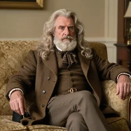 cozy picture of older handsome lord richard is sitting gracefully on a sofa