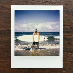 vercingetorix making surf in hawai, polaroid,