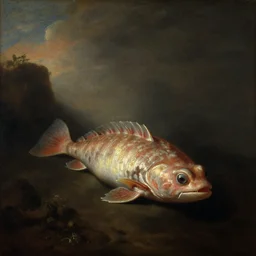 king anomalocaris, rembrandt baroque painting, velasquez baroque painting, mysterious, ambient light, dramatic light, soft colours, oil on canvas