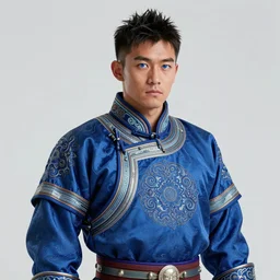 male mongolian martial artist!!!! blue eyes!! intricate ornate blue robes!! character concept art, sharp focus, octane render! unreal engine 5! highly rendered!! trending on artstation!! detailed linework!! illustration by artgerm, wlop, and chie yoshii
