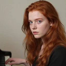 realistic detailed face portrait of Elesky, a young redhaired woman playing the piano, by Greg Hildebrandt, Jean Delville, and Mark Brooks, Art Nouveau, Neo-Gothic, gothic, rich deep moody colors The seeds for each individual image are: [2494430636, 1032106751, 2063300223, 3127318783, 2806927615, 1614572159, 3237315913, 4237549348, 2995599206, 694098747, 1678823558, 1457177054]