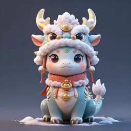 symmetry!! octane render ， cute wintry chinese loong with chinese mythical cattle hat, art by artgerm and greg rutkowski and magali villeneuve, d & d, sacred ， fantasy, highly detailed, portrait, digital painting, trending on artstation, concept art, sharp focus, illustration