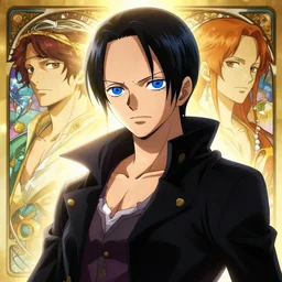 highly detailed vfx portrait of nico robin by eiichiro oda, makoto shinkai, alphonse mucha, sharp focus, art by artgerm and greg rutkowski!, backlit, harsh overhead sunlight, blue eyes!!, aquiline nose!!, wears a black coat, stanley kybric, kaoru mori, detailed, pixiv, fanbox,