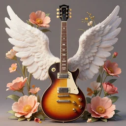 highly detailed 3 d model of a gibson electric guitar, beautiful flowers, angel wings, hyperrealistic digital painting, symmetrical guitar, golden ratio, rule of thirds, flowers in background, flowerpunk, guitarcore, elegant, volumetric colors