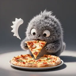 a Furby eating pizza, finepix