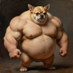 subject:  muscular barbarian dangerous angry oversized chihuahua anthropomorphic medium shot portrait, style:  very detailed heavy textured rembrandt oil painting with dramatic light , very sharp detail