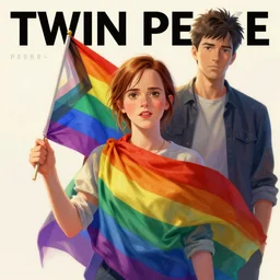 Twin Peaks poster artwork by Michael Whelan and Tomer Hanuka, Rendering of Emma Watson holding a gay pride flag, full of details, by Makoto Shinkai and thomas kinkade, Matte painting, trending on artstation and unreal engine