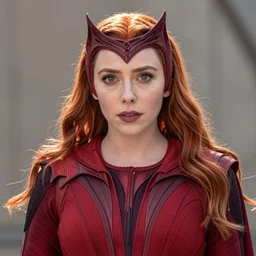 Elizabeth Olsen as the scarlet witch in hell, sexy look at the camera, cinematic, 8k resolution, hyper detailed