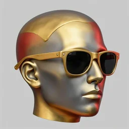 a head made out of melting metal, it is of grey and golden and red color, it is wearing sunglasses and a hat, there are flowers all around it, blue paint melting, vogue cover style, greg rutkowski style, demonic style, artgerm style