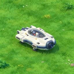 a small spaceship that needs repaired, on a grass field, cyberpunk setting, from a point and click 2 d graphic adventure game, set design inspired ( ( ( slightly ) ) ) by hg giger and tomb raider, art inspired by [ [ [ [ thomas kinkade ] ] ] ] and mark keathley