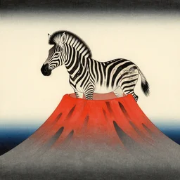 a beautiful zebra inside of a volcano in the style of Nihonga