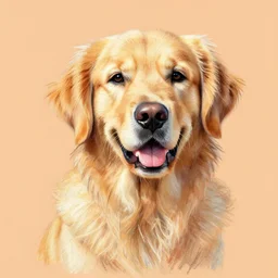 oil pastel portrait of a golden retriever, light orange background